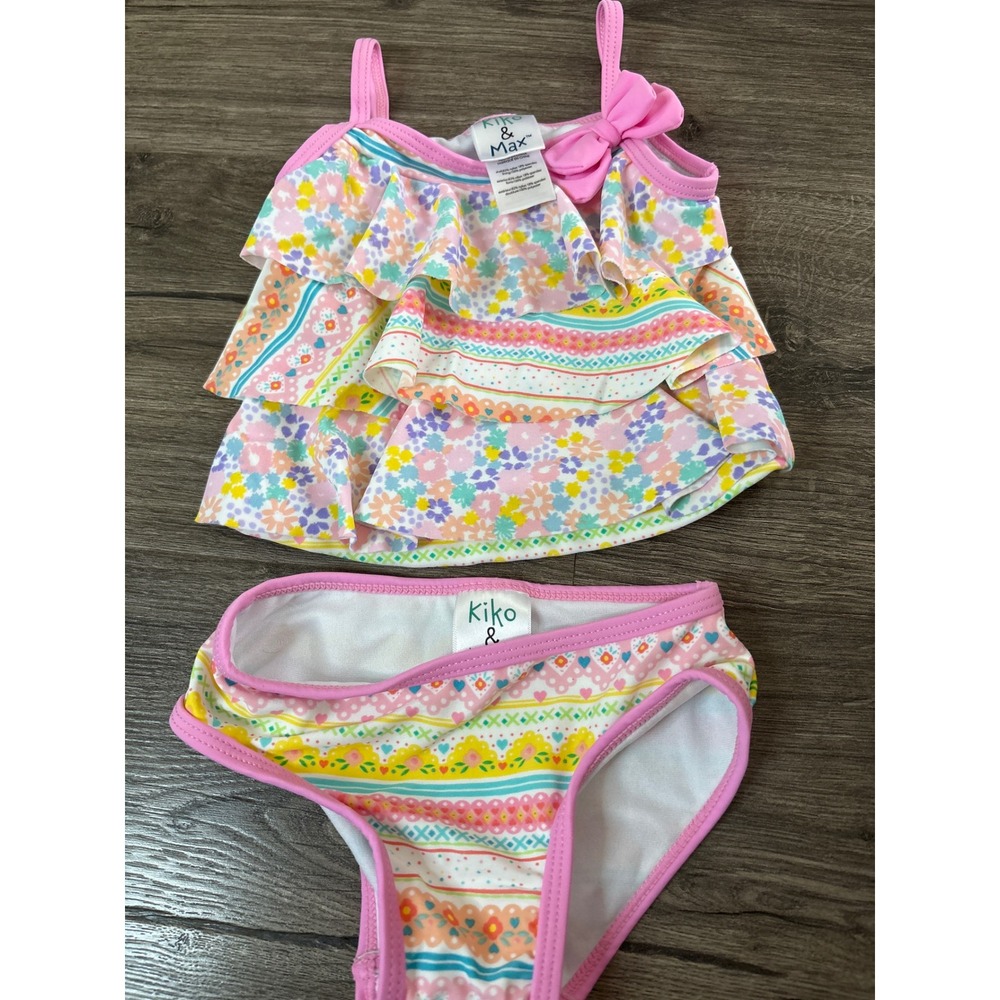 Kiko & Max Baby Girls Floral Ruffle Tankini Swimsuit Set Pink 3/6M